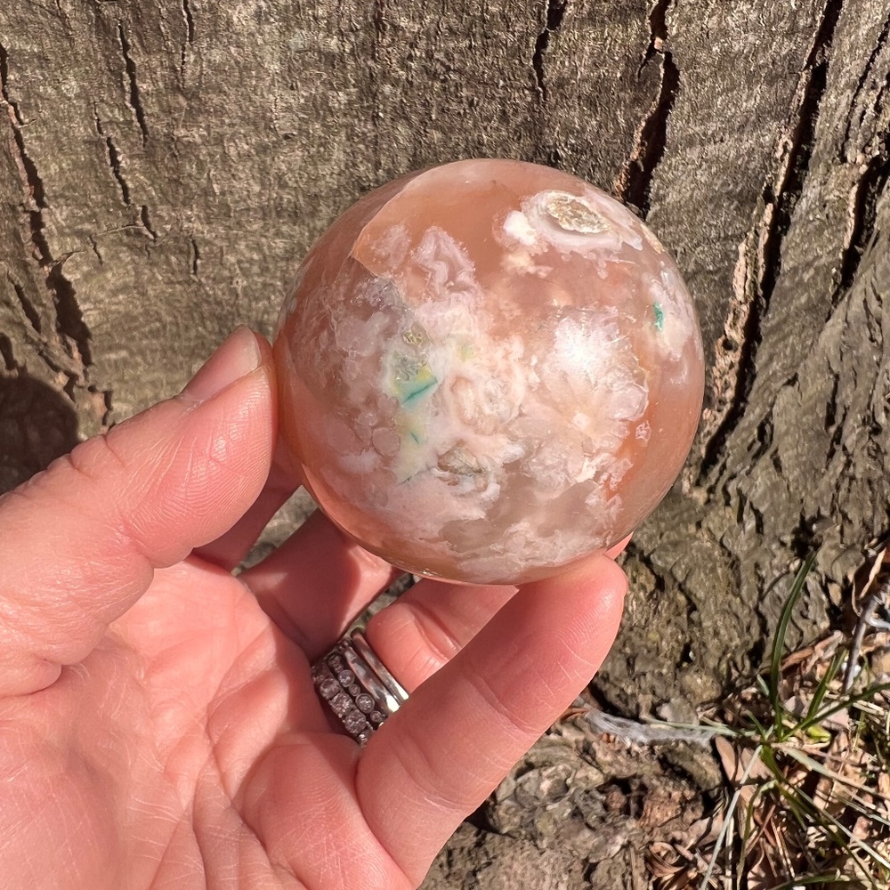 Green (1) cherry agate sphere | crystal